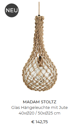  Glas Hängelampe Jute von Madam Stoltz 