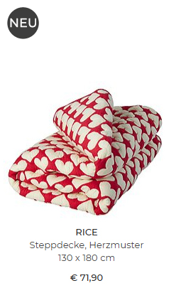  rote Decke 130x180 cm, Herzmuster von rice 