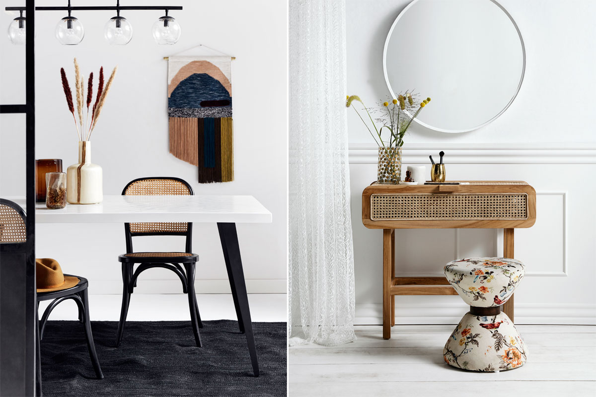 Kleine Möbelstücke wie Stuhl oder Konsole mit dem Interior Trend Wiener Geflecht