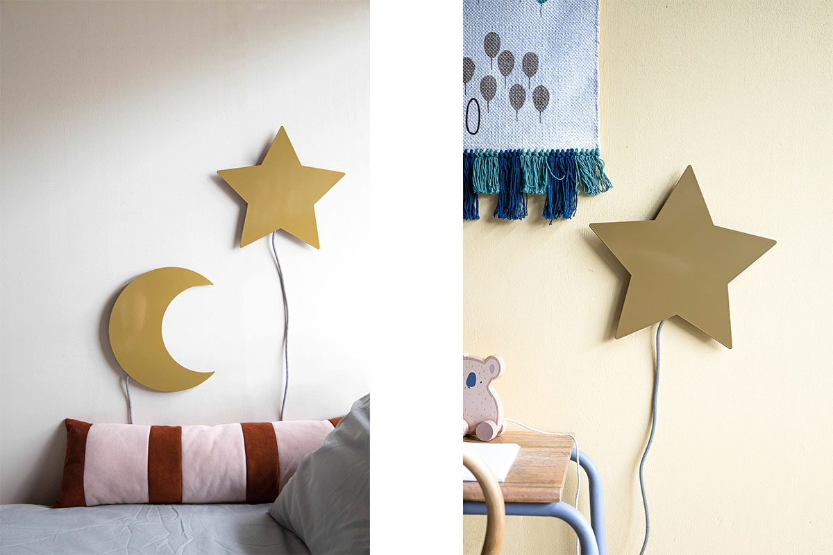 Stern- und Mond-Lampe als Wandgestaltung im Kinderzimmer