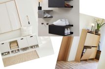 Collage mit Möbel zum Schuhe aufbewahren