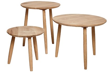 3er Set Beistelltische, Holz, rund 1