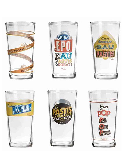 6er Set Pastis Gläser, beschriftet 1