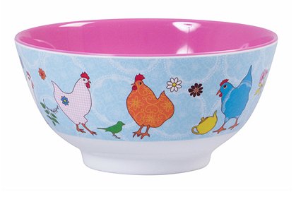 Melaminbowl, bunte Hennen 1