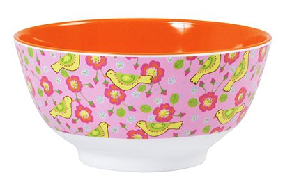 Rosa/orange Melaminbowl, Vögel 1