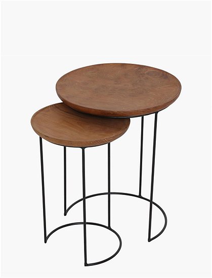 2er Set Beistelltische aus Teak Holz und Metall &#9733; Kundenbewertung "Sehr gut" &#9733; 10&euro; Rabatt für Neukunden &#9733; Schnell verschickt &#9733; Günstig bei car-Moebel.de