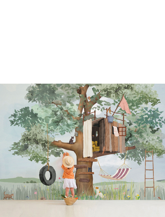Panorama Tapete "mein Baumhaus" von MIMI'lou &#9733; Kundenbewertung "Sehr gut" &#9733; 10&euro; Rabatt für Neukunden &#9733; Schnell verschickt &#9733; Günstig bei car-Moebel.de